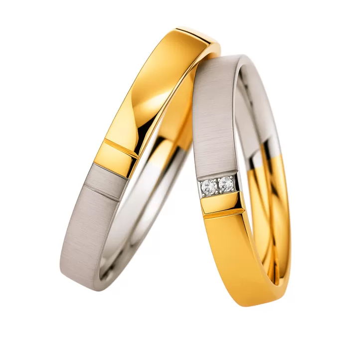 14 Ayar Sarı & Beyaz Altın Modern Çift Alyans