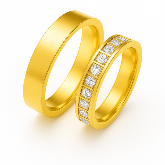 14 Ayar Sarı Altın Klasik & Taşlı Alyans Çifti