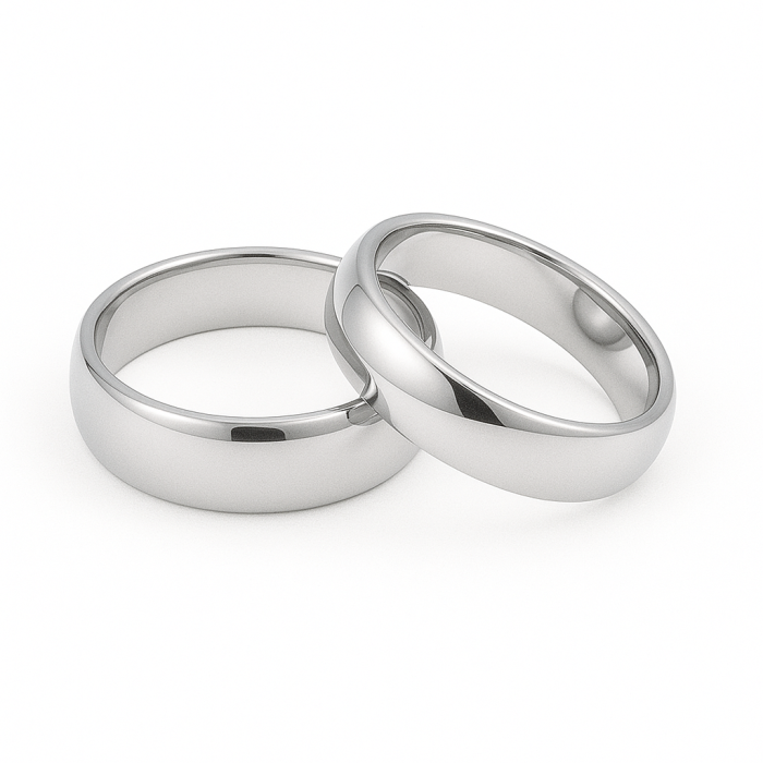 14 Ayar 6 mm Beyaz Altın Klasik Bombeli Alyans Çifti