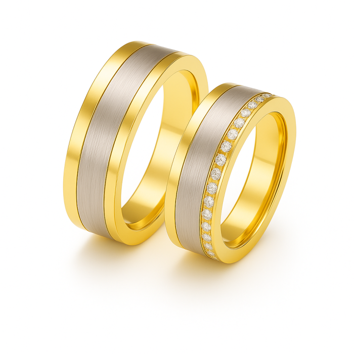 14 Ayar Sarı Beyaz Altın Çift Alyans