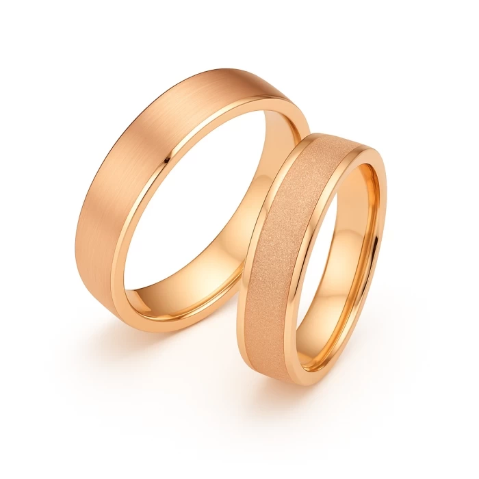 14 Ayar 5 mm Rose Altın Parlak & Mat Alyans Çifti
