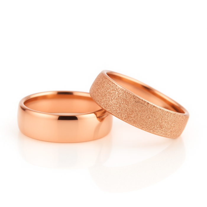 14 Ayar Rose Altın Parlak & Kumlama Alyans Çifti