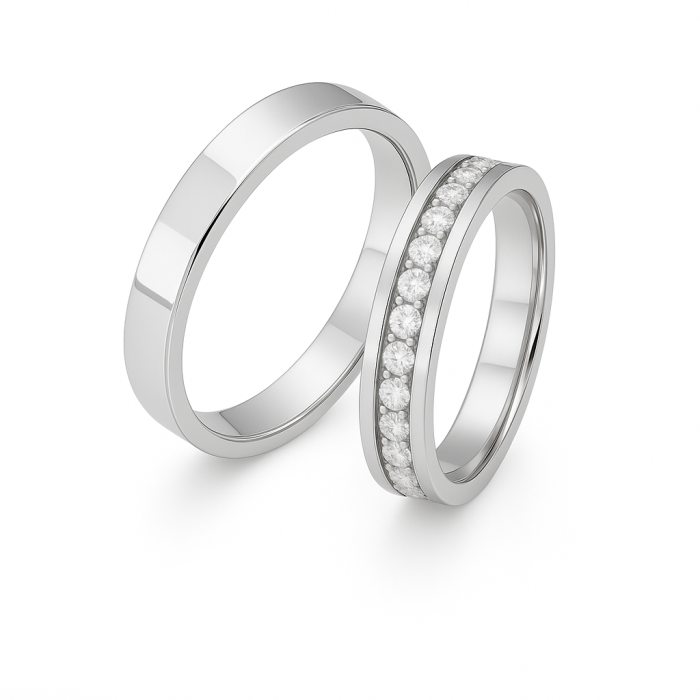 14 Ayar Beyaz Altın Çift Alyans