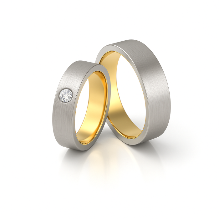 14 Ayar Beyaz ve Sarı Altın Çift Alyans