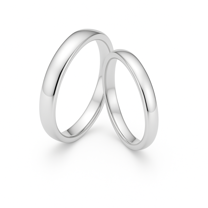 14 Ayar Beyaz Altın Bombeli Klasik Alyans Çifti