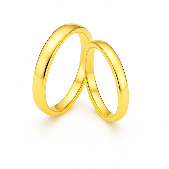 14 Ayar Sarı Altın Bombeli Klasik Alyans Çifti